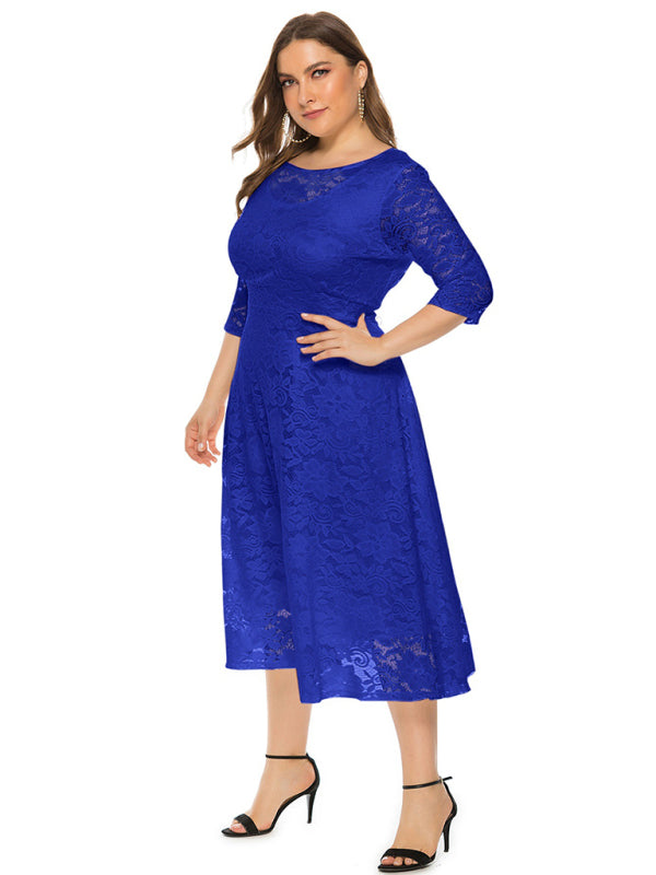 Plus‑Size Women’s Lace Pocket Evening Dress for Bridesmaids & Events