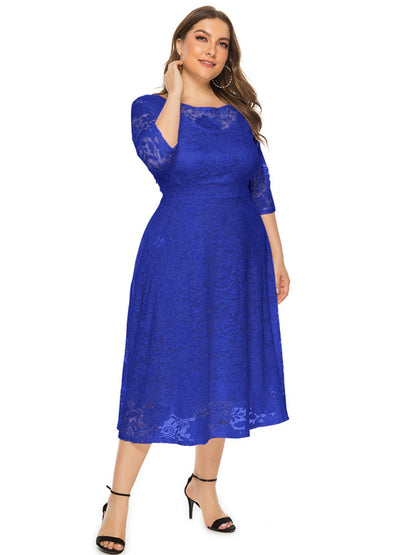 Plus‑Size Women’s Lace Pocket Evening Dress for Bridesmaids & Events