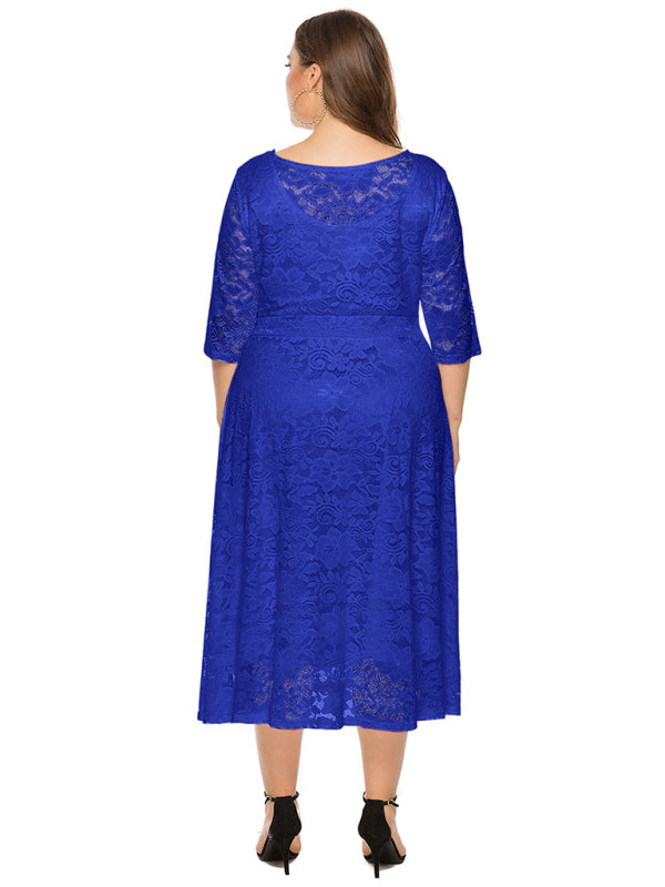 Plus‑Size Women’s Lace Pocket Evening Dress for Bridesmaids & Events