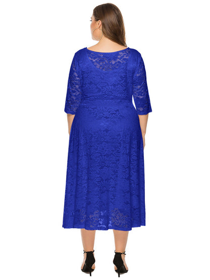 Plus‑Size Women’s Lace Pocket Evening Dress for Bridesmaids & Events