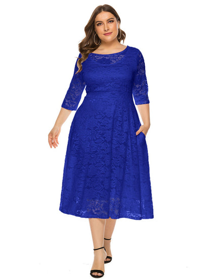 Plus‑Size Women’s Lace Pocket Evening Dress for Bridesmaids & Events