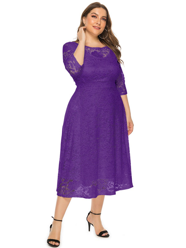 Plus‑Size Women’s Lace Pocket Evening Dress for Bridesmaids & Events