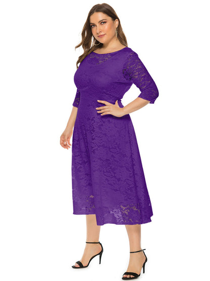 Plus‑Size Women’s Lace Pocket Evening Dress for Bridesmaids & Events
