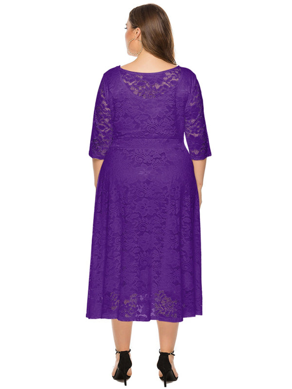 Plus‑Size Women’s Lace Pocket Evening Dress for Bridesmaids & Events