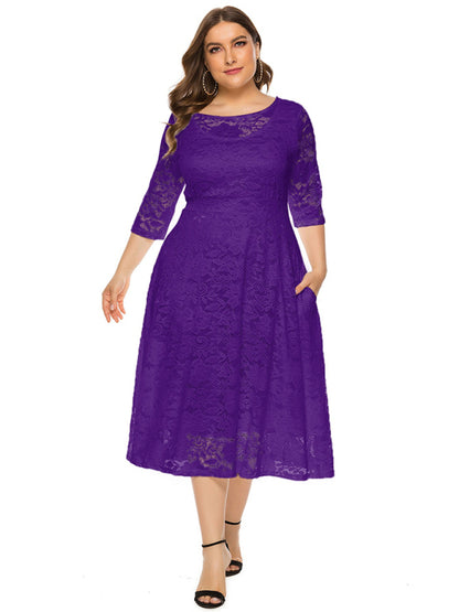 Plus‑Size Women’s Lace Pocket Evening Dress for Bridesmaids & Events