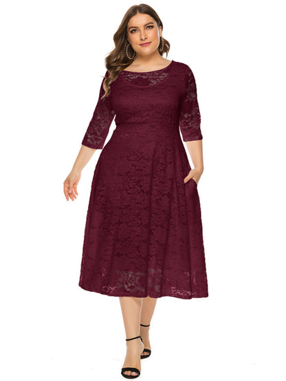 Plus‑Size Women’s Lace Pocket Evening Dress for Bridesmaids & Events