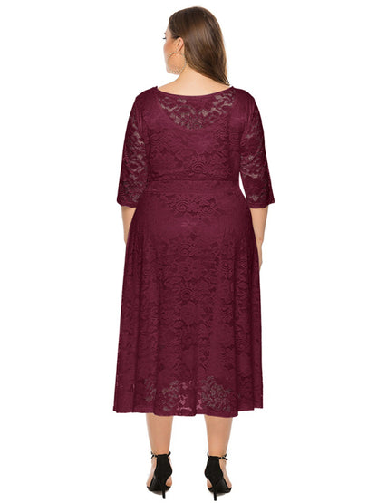 Plus‑Size Women’s Lace Pocket Evening Dress for Bridesmaids & Events