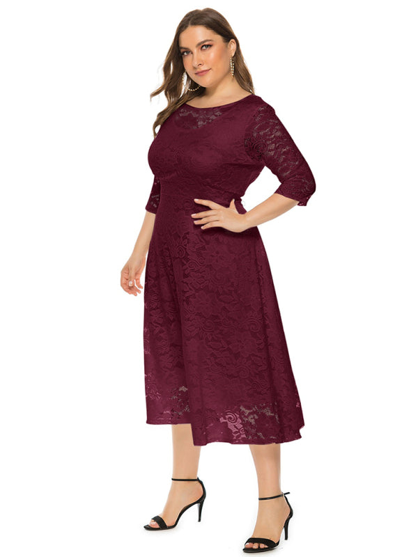 Plus‑Size Women’s Lace Pocket Evening Dress for Bridesmaids & Events
