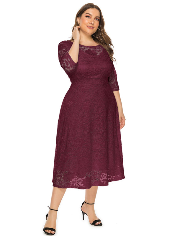 Plus‑Size Women’s Lace Pocket Evening Dress for Bridesmaids & Events