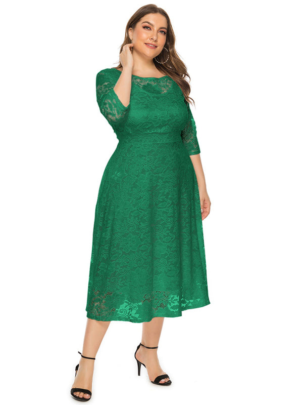 Plus‑Size Women’s Lace Pocket Evening Dress for Bridesmaids & Events