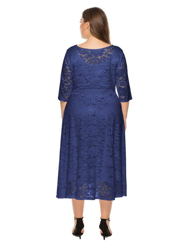 Plus‑Size Women’s Lace Pocket Evening Dress for Bridesmaids & Events