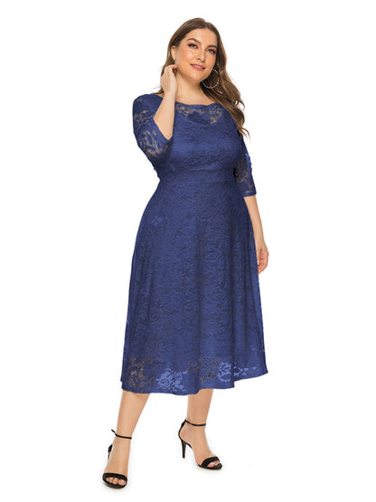 Plus‑Size Women’s Lace Pocket Evening Dress for Bridesmaids & Events