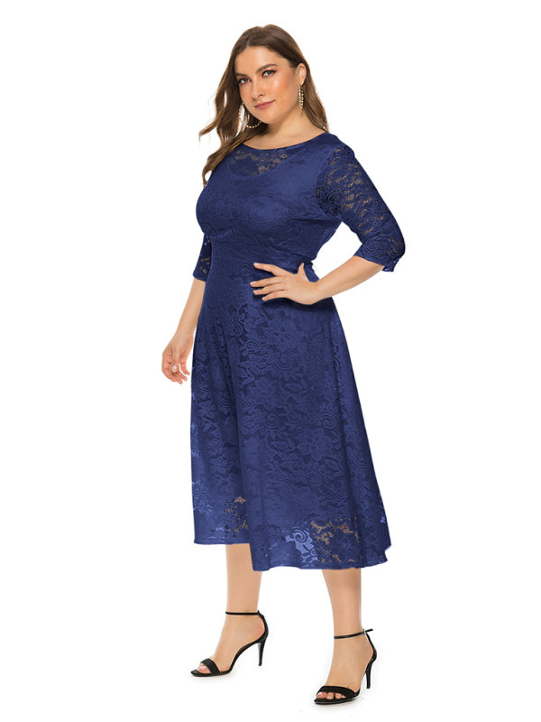 Plus‑Size Women’s Lace Pocket Evening Dress for Bridesmaids & Events