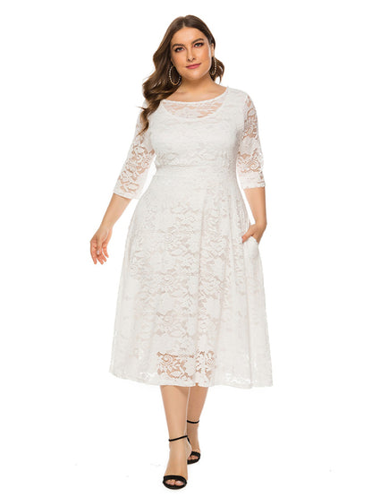 Plus‑Size Women’s Lace Pocket Evening Dress for Bridesmaids & Events