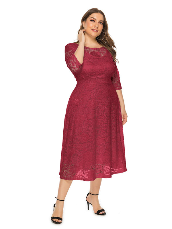 Plus‑Size Women’s Lace Pocket Evening Dress for Bridesmaids & Events