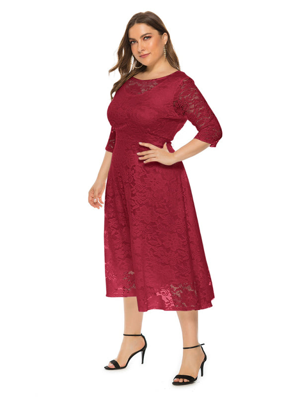 Plus‑Size Women’s Lace Pocket Evening Dress for Bridesmaids & Events
