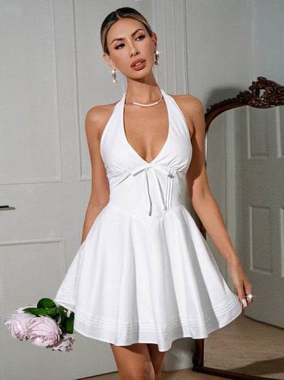 Women's French Elegant Halter Neck Tunic Dress