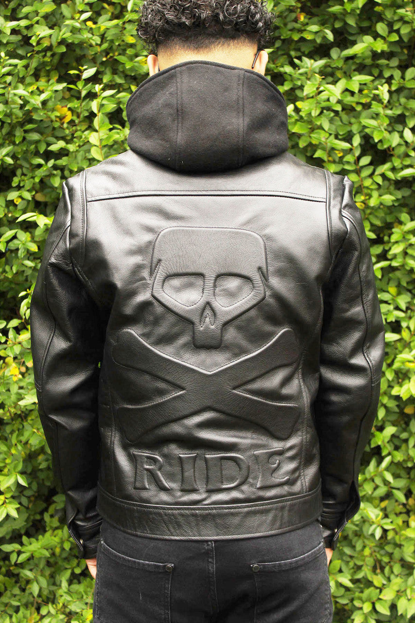Brando biker Leather Jacket Hoodie Skull Embossed Logo