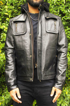 Brando biker Leather Jacket Hoodie Skull Embossed Logo