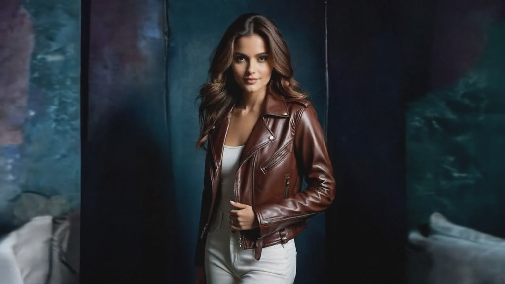 Women’s Short Motorcycle Jacket with Gold Hardware