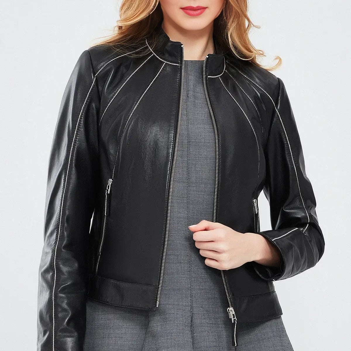 Black Rebel Distressed Short Leather Jacket for Women