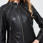 Black Rebel Distressed Short Leather Jacket for Women