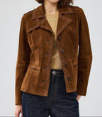 Women's Classic Suede Blazer with Contrast Stitching
