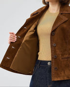 Women's Classic Suede Blazer with Contrast Stitching