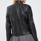 Black Rebel Distressed Short Leather Jacket for Women