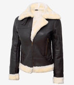 Women's Real Leather Dark Brown B3 Bomber Shearling Jacket